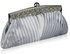 LSE00111 - Silver Ruched Satin Clutch With Crystal Decoration