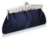 LSE00111 - Navy Ruched Satin Clutch With Crystal Decoration