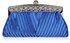 LSE00111 - Royal Blue Ruched Satin Clutch With Crystal Decoration