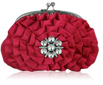 LSE00115- Sparkly Pink Crystal  Flower evening clutch bag