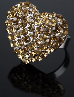 LSR0023-Coffee Heart Shaped Crystal Fahsion Ring