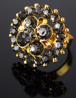 LSR0020-Grey Crystal Flower Fashion Ring