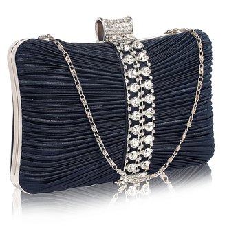 LSE0049 - Wholesale & B2B Gorgeous Navy Crystal Strip Clutch Evening Bag Supplier & Manufacturer