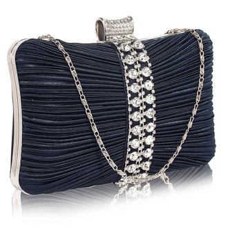 LSE0049 - Wholesale & B2B Gorgeous Navy Crystal Strip Clutch Evening Bag Supplier & Manufacturer