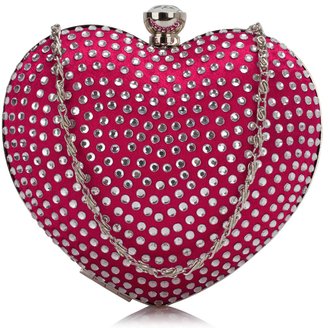 LSE0060 - Pink Diamante Hardcase Heart Clutch Bag