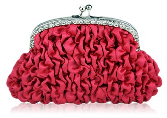 LSE00118- Pink Sparkly Crystal Satin Clutch purse
