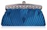 LSE00111 - Teal  Ruched Satin Clutch With Crystal Decoration