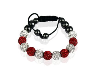 LSB0013-White/Red Shamballa Bracelet Crystal-Disco Ball Friendship Bead