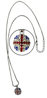 LSN007-Union Jack Sparkling Disco Ball Necklace