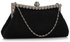LSE00139- Black Sparkly Crystal Satin Clutch purse