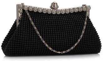 LSE00139- Black Sparkly Crystal Satin Clutch purse