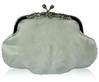 LSE00143 - Ivory Crystal Flower Satin Clutch