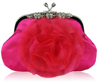 LSE00143 - Pink Crystal Flower Satin Clutch