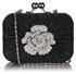 LSE00137 - Gorgeous Satin Rouched Brooch Hard Case Black Evening Bag