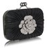 LSE00137 - Gorgeous Satin Rouched Brooch Hard Case Black Evening Bag