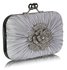 LSE00137 - Gorgeous Satin Rouched Brooch Hard Case Silver Evening Bag