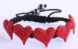 LSB0024-Red Crystal Heart Shaped Bracelet