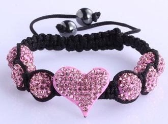 LSB0025-Pink Crystal Heart Shaped Bracele