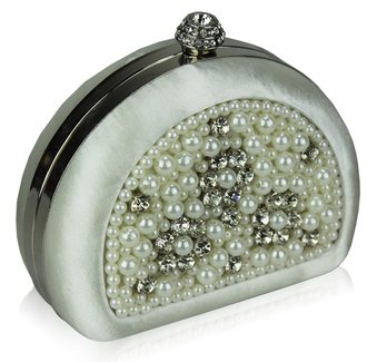 LSE00153 - Ivory Beaded Pearl Rhinestone Clutch Bag