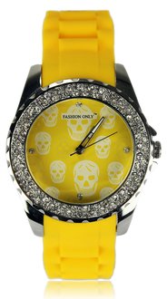 LSW003-Yellow Women's Skull Diamante Watch
