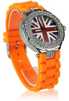 LSW009-Wholesale & B2B Orange Diamante Union Jack Watch Supplier & Manufacturer