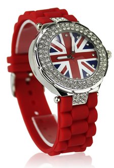 LSW009-Wholesale & B2B Red Diamante Union Jack Watch Supplier & Manufacturer
