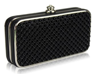 LSE00149 - Black  Hard Case Evening Clutch
