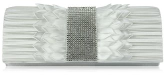 LSE00165 -Ivory Ruched Satin Clutch With Crystal Trim