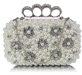 LSE00158- Wholesale & B2B Ivory Women's Knuckle Rings Clutch With Crystal Decoration Supplier & Manufacturer