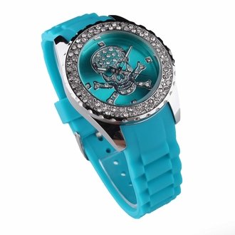 LSW004- Women's Teal Skull Diamante Watch