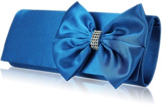 LSE0013 - Teal Satin Clutch with Giant Bow and Crystal  Brooch