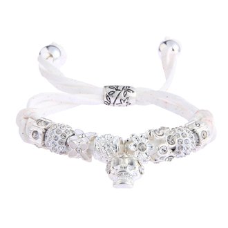 LSB0035- White Crystal Bracelet With Skull Charm