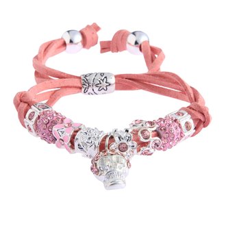 LSB0035- Pink Crystal Bracelet With Skull Charm