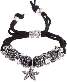 LSB0037-Black Crystal Bracelet With Star Charm
