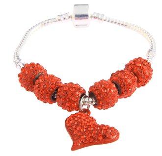 LSB0046- Orange Crystal Bracelet With Heart Charm