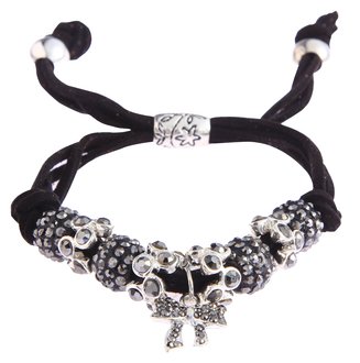 LSB0034- Black Crystal Bracelet With Butterfly Charm