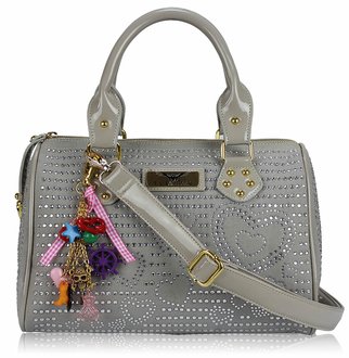 LS7016 - Grey Heart Diamante Tote Bag With Charm