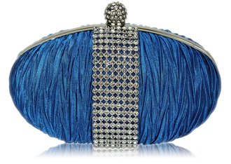 LSE0044 - Teal Ruched Satin Clutch With Crystal Trim