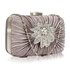 Grey Crystal Satin Rouched Brooch Hard Case Evening Bag