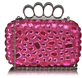 LSE00172 - Wholesale & B2B  Pink Knuckle Rings Clutch With Crystal Decoration Supplier & Manufacturer