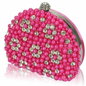 LSE00173 - Wholesale & B2B Pink Beaded Pearl Rhinestone Clutch Bag Supplier & Manufacturer