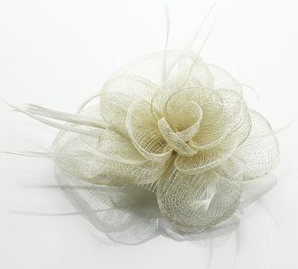 LSH0072- Ivory Feather & Flower Fascinator on Comb