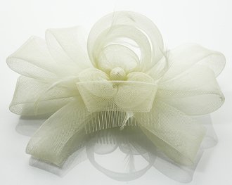 LSH0085- Beige Feather & Flower Fascinator on Comb