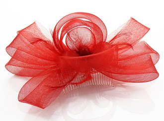 LSH0085- Red Feather & Flower Fascinator on Comb