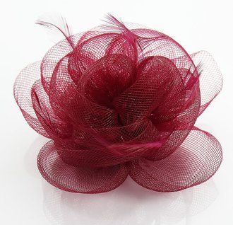 LSH0091- Wine Red Feather & Flower Fascinator