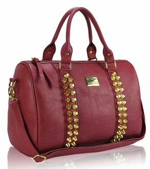 LS00240 - Wholesale & B2B L.S Fashion Red Stunning  Studded Barrel Bag With Long Strap Supplier & Manufacturer