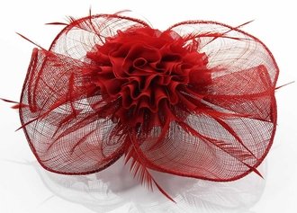 LSH0078- Red Feather & Flower Fascinator