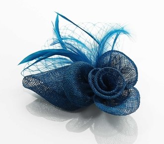 LSH0093- Teal Feather & Mesh Flower Fascinator on Comb