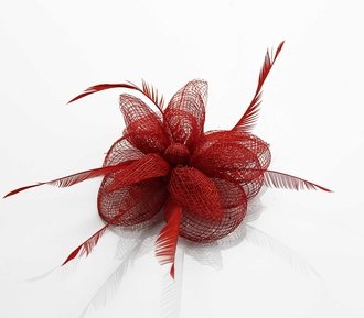LSH0095- Red Feather & Mesh Flower Fascinator on Clip