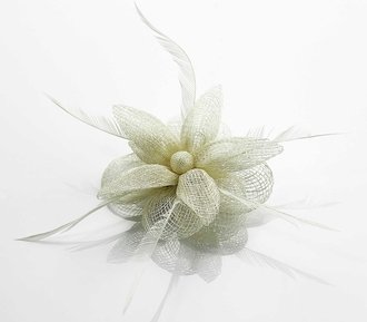 LSH0095- Beige Feather & Mesh Flower Fascinator on Clip